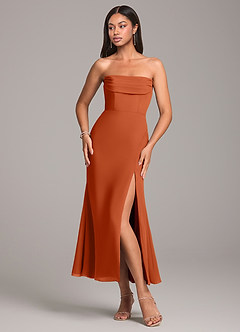 Azazie Saige Bridesmaid Dresses Burnt Orange Sheath Off the Shoulder Chiffon Convertible Dress image6