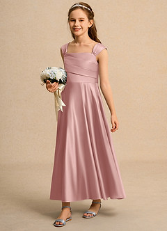 Azazie Bundle Girls Formal Flower Girl Dresses Rose Gold A-Line Pleated Matte Satin Dress image5