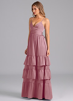 Azazie Nathalia Bridesmaid Dresses Vintage Mauve A-Line Pleated Stretch Satin Dress image4