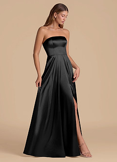 Azazie Wren Vestidos de damas de honor Vestido de Negro de Satén Metálico de Corte en A con Sin tirantes image7