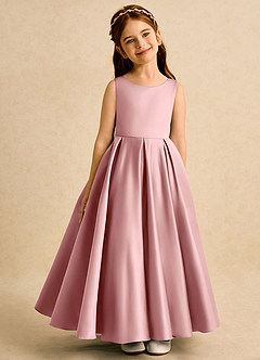 Azazie Pepper vestidos de niña de las flores Vestido Rosa Polvorienta de Satin Mate de Línea A con Plisado image2