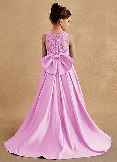 Azazie Sammy vestidos de niña de las flores Vestido de Rosa Caramelo de Satin Mate de Corte En A con Encaje image1