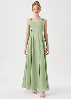Azazie Rosey Junior Dusty Sage A-Line Sweetheart Neckline Metallic Satin Dress image6