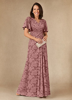 Azazie Emmeline Mother of the Bride Dresses Dusty Rose A-Line Pleated Floral Burnout Dress image1