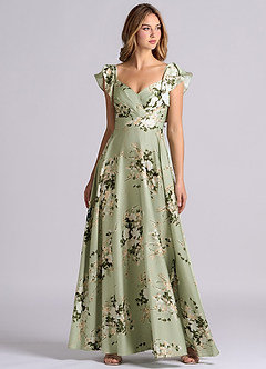 Azazie Leilani Bridesmaid Dresses Floral Vines A-Line Ruched Stretch Satin Dress image1