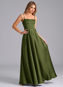 Azazie Elita Brautjungfernkleider A-Linie Plissee Stretch-Satin Kleid Olivgrün image3