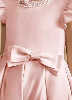 Azazie Pearl Flower Girl Dresses Blushing Pink Ball-Gown Pleated Matte Satin Dress image7