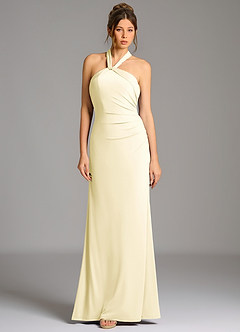 Azazie Valentina Bridesmaid Dresses Lemon Sorbet Mermaid Pleated Premium Stretch Jersey Dress image6