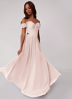 Barbie ♥ Azazie Bridesmaid Dresses Rose Petal A-Line Off the Shoulder Chiffon Convertible Dress image2