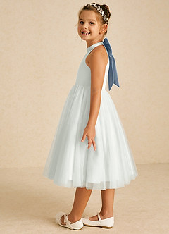 Azazie Dora Blumenmädchenkleider A-Linie Schleifen Tüll Kleid Elfenbein Taubenblau image4