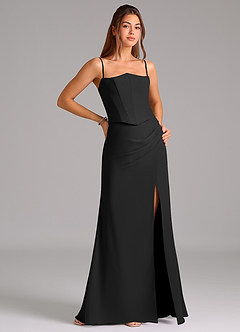 Azazie Jenine Vestidos de damas de honor Vestido de Negro de Gasa de Corte Sirena con Sin tirantes image6
