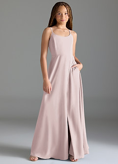 Azazie Moira Junior Abito A-Line in Chiffon Con Tasche Rosa Rossore image1