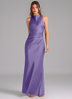 Azazie Evadne Bridesmaid Dresses Tahiti Sheath Pleated Stretch Satin Dress image3