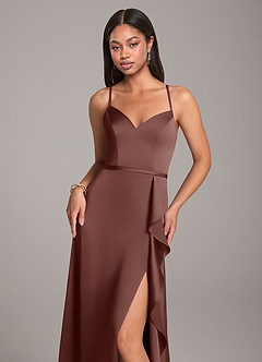Azazie Naeem Bridesmaid Dresses Espresso A-Line Stretch Satin Dress image2