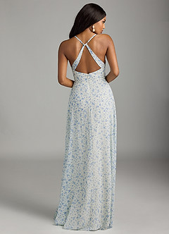 Azazie Davis Bridesmaid Dresses Blue And White Ditsy Floral A-Line V-Neck Chiffon Dress image6