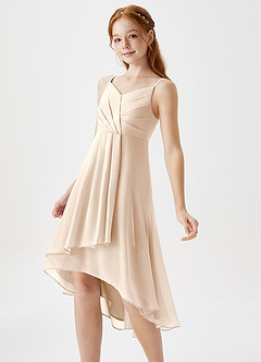 Azazie Mariam Junior White Alabaster A-Line Pleated Chiffon Dress image1