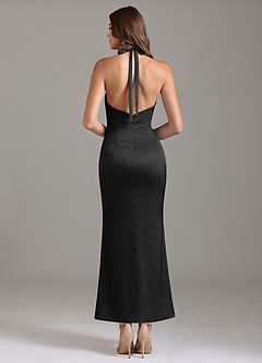 Azazie Valerie Vestidos de damas de honor Vestido de Negro de Satén Elástico de Corte Sirena con Plisado image2