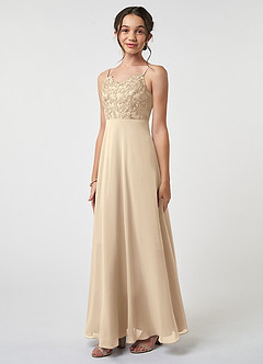 Azazie Sonya Junior Champagne A-Line Lace Chiffon Dress image1