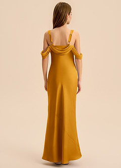 Azazie Bellalina Junior Butterscotch Mermaid Pleated Stretch Satin Dress image2