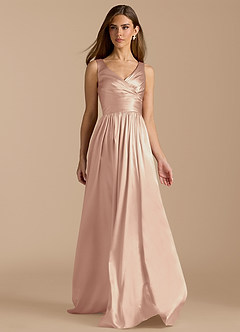 Azazie Keyla Bridesmaid Dresses English Rose A-Line Pleated Metallic Satin Dress image6