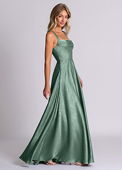 Azazie Shaude 신부 들러리 드레스 A라인 주름진 자카드 바닥 길이 드레스 image3