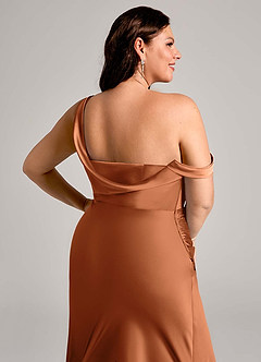 Azazie Madelyn Bridesmaid Dresses Copper Mermaid One Shoulder Stretch Satin Convertible Dress image14