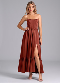 Azazie Leilana Brautjungfernkleider A-Linie Korsett Stretch-Satin Kleid Terrakotta image4