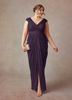 Azazie Lisolette Mother of the Bride Dresses Plum Sheath Pleated Mesh Dress image9