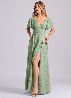 Azazie Kimber 신부 들러리 드레스 A라인 포켓이 있는 플로럴 번아웃 바닥 길이 드레스 image6