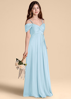 Azazie Kaitlynn Junior Sky Blue A-Line Off the Shoulder Stretch Satin Dress image5