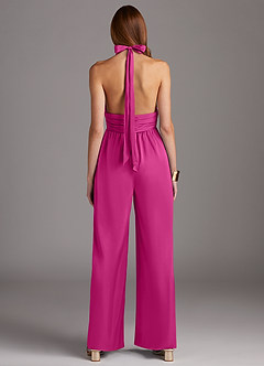 Azazie Oli Jurken voor bruidsmeisjes Jumpsuit van Stretch Satijn Geplooid Fuchsia image2