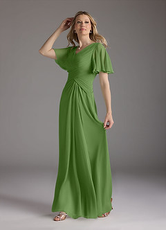 Azazie Morning Glory Mother of the Bride Dresses Basil A-Line V-Neck Ruched Chiffon Dress image4