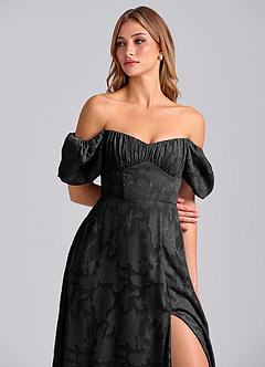 Azazie Mirian Bridesmaid Dresses Black A-Line Sweetheart Neckline Floral Burnout Dress image2
