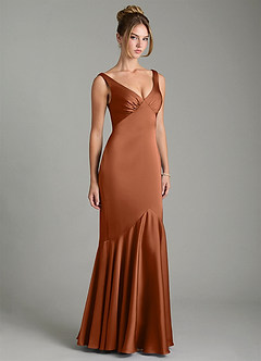Azazie Alena Brautjungfernkleider Meerjungfrau-Linie Plissee Stretch-Satin Kleid Kupfer image4