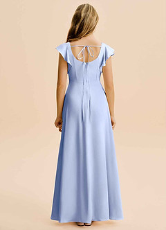 Azazie Bondi Junior A라인 사이드 슬릿 스트레치 새틴 플로어 길이 주니어 신부 들러리 드레스 image2