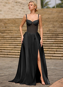 Heartshape Black Corset Satin Prom Dress image4
