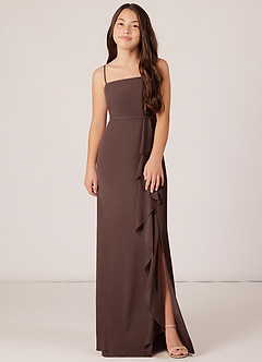 Azazie Kaylee Junior Abito A-Line in Chiffon Con Cintura Ganache image1