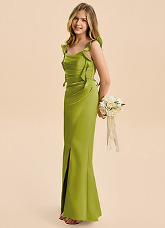 Azazie Jessamine Junior Lemongrass Sheath Ruched Stretch Satin Dress image7