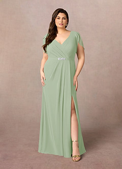 Azazie Marianne Mother of the Bride Dresses Dusty Sage Sheath V-Neck Pleated Chiffon Dress image7