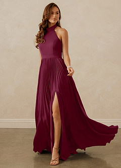 Christian Siriano Bridal for Azazie 1007 Bridesmaid Dresses Mulberry A-Line Pleated Stretch Satin Dress image3