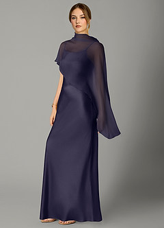 Azazie Jaleesa Abiti da Damigella Abito A-Line in Raso Elasticizzato Collo Alto Stormy image4