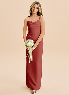 Azazie Mai Junior Terracotta Sheath Pleated Chiffon Dress image4