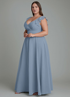 Azazie Leilani Bridesmaid Dresses Dusty Blue A-Line Pleated Chiffon Dress image4