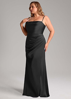 Azazie Leonis Bridesmaid Dresses Black Mermaid Pleated Stretch Satin Convertible Dress image12
