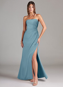 Azazie Aliani Bridesmaid Dresses Moody Blue Sheath Strapless Chiffon Convertible Dress image1
