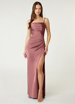 Azazie Desi At-home Try On Dresses Black Sheath Halter Corset Stretch Satin Dress image1