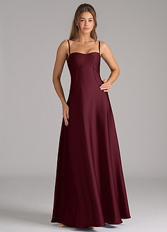 Azazie Valentine Bridesmaid Dresses Cabernet A-Line Corset Stretch Satin Dress image3