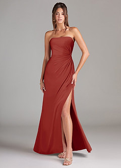 Azazie Aliani Jurken voor bruidsmeisjes Converteerbaar Jurk van Chiffon met Kolom Strapless Terracotta image1