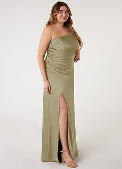 Azazie Eren Bridesmaid Dresses Moss Green Mermaid One Shoulder Stretch Satin Dress image8
