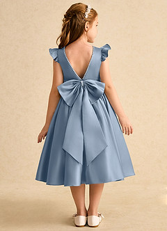 Azazie Dumpling Flower Girl Dresses Dusty Blue A-Line Bow Matte Satin Dress image1